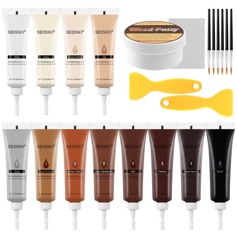 SEISSO Wood Furniture Repair Kit, 12 Colors Wood Repair fillers with Wood Putty. Used for Stains, Scratch, Wood Floors, Stains, Tables, Desks, and Cover Ups - Image 1