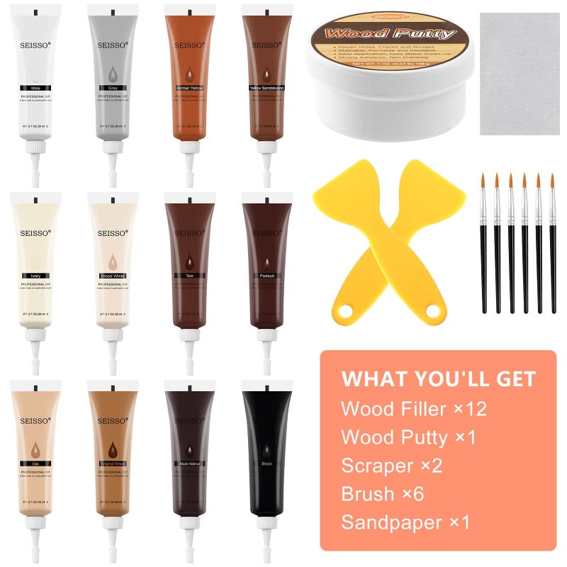 SEISSO Wood Furniture Repair Kit, 12 Colors Wood Repair fillers with Wood Putty. Used for Stains, Scratch, Wood Floors, Stains, Tables, Desks, and Cover Ups - Image 2