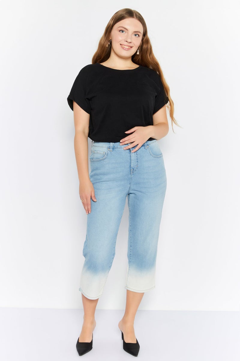 Style&Co Women Petite Washed Stretchable Capri Pants, Light Blue - Image 2