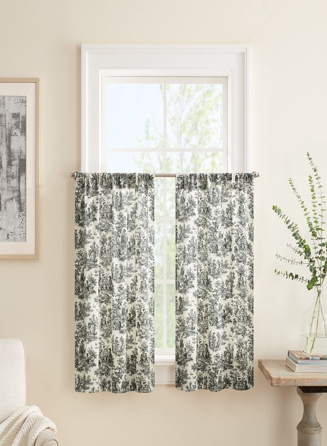 Waverly Charmed Life Classic French Country Rod Pocket Tier Pair for Kitchen or Bathroom, Double Panel, 52" x 36", Onyx - Image 1