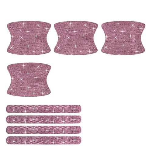 winterrock 8PCS Bling Car Door Handle Protectors Shiny Auto Doors Bowl Protective Sticker Crystal Rhinestone Door Handle Scratch Decals Auto Vehicle Protector Decor Covers Pink - Image 1