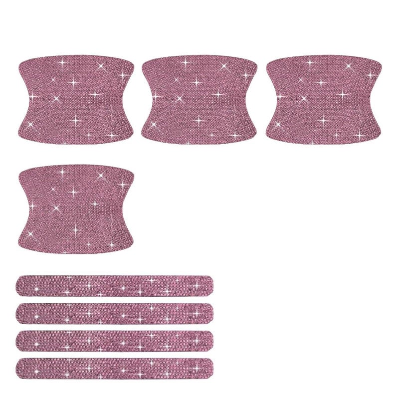 winterrock 8PCS Bling Car Door Handle Protectors Shiny Auto Doors Bowl Protective Sticker Crystal Rhinestone Door Handle Scratch Decals Auto Vehicle Protector Decor Covers Pink - Image 3