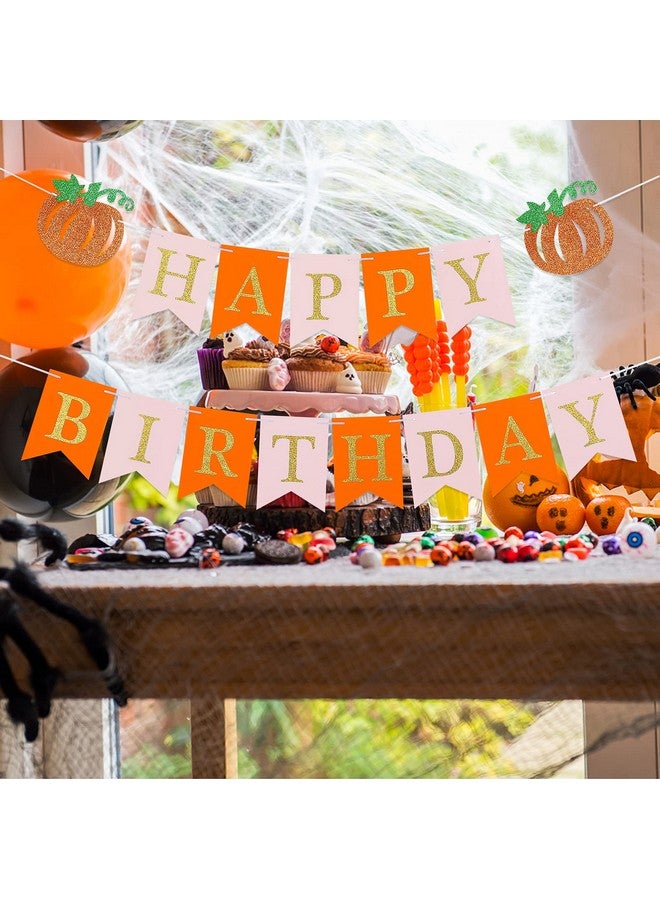 LeeSky Pink Gold Happy Birthday Pumpkin Banner for Fall Party Decorations Girl - Image 2
