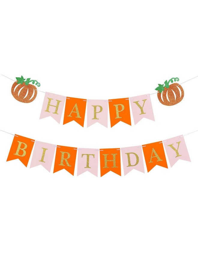 LeeSky Pink Gold Happy Birthday Pumpkin Banner for Fall Party Decorations Girl - Image 1