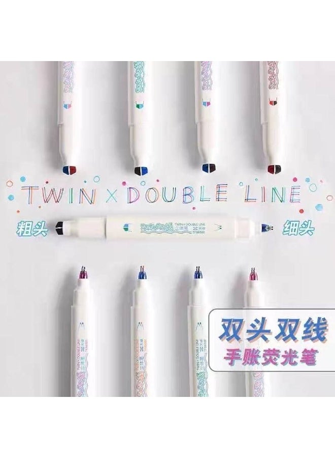 Highlighter and highlighter pen, 2 sides and 2 tips. One side has 2 thick tips, and the other side has 2 fine tips for highlighting in colors. Set includes 3 pens. - Image 3