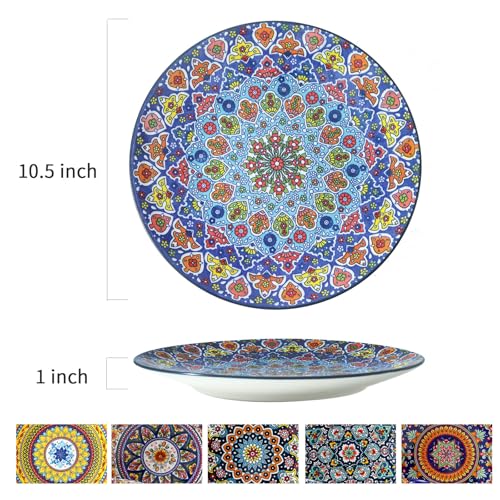 glowworm Dinner Plates, 10.5 Inch Ceramic Plates Set of 6 for Steak, Snacks, Pizza, Cake, Colorful Serving Dishes for Kitchen, Housewarming Gift, Microwave, Oven & Dishwasher Safe, Bohemian - Image 2