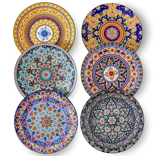 glowworm Dinner Plates, 10.5 Inch Ceramic Plates Set of 6 for Steak, Snacks, Pizza, Cake, Colorful Serving Dishes for Kitchen, Housewarming Gift, Microwave, Oven & Dishwasher Safe, Bohemian - Image 1