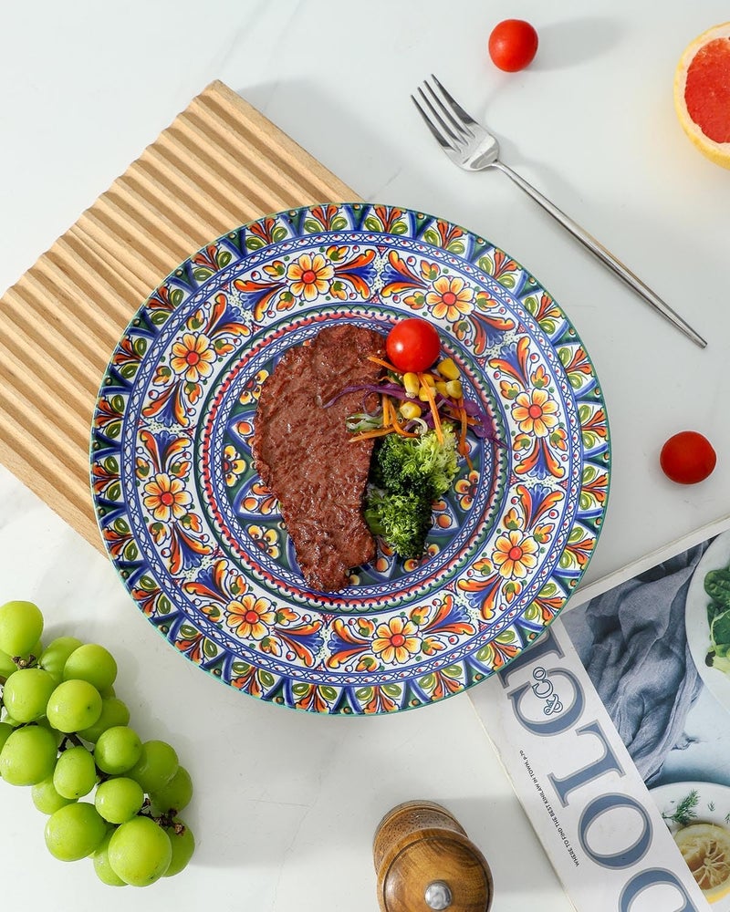 glowworm Dinner Plates, 10.5 Inch Ceramic Plates Set of 6 for Steak, Snacks, Pizza, Cake, Colorful Serving Dishes for Kitchen, Housewarming Gift, Microwave, Oven & Dishwasher Safe, Bohemian - Image 3