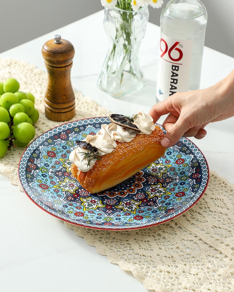 glowworm Dinner Plates, 10.5 Inch Ceramic Plates Set of 6 for Steak, Snacks, Pizza, Cake, Colorful Serving Dishes for Kitchen, Housewarming Gift, Microwave, Oven & Dishwasher Safe, Bohemian - Image 4