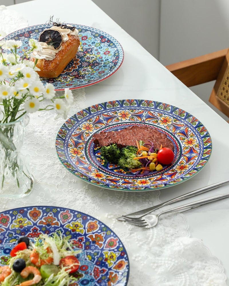 glowworm Dinner Plates, 10.5 Inch Ceramic Plates Set of 6 for Steak, Snacks, Pizza, Cake, Colorful Serving Dishes for Kitchen, Housewarming Gift, Microwave, Oven & Dishwasher Safe, Bohemian - Image 5
