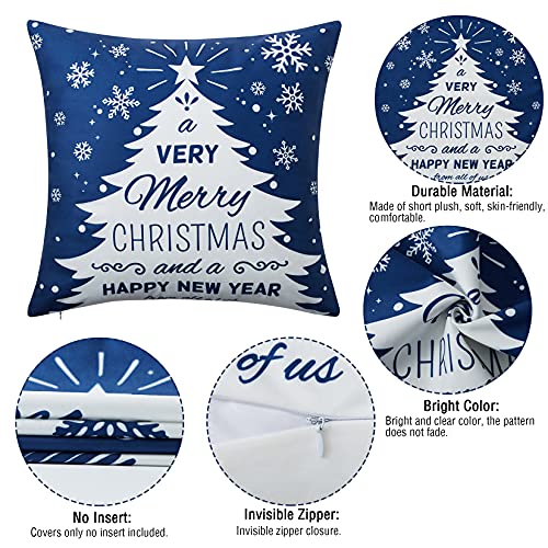 NANAN Christmas Pillow Covers 18X18 Inch Set of 4 Navy Blue Christmas Pillow Cases Snowflake Merry Christmas Holiday Pillowcases Xmas Trees Elk Deer Decorative - Image 3