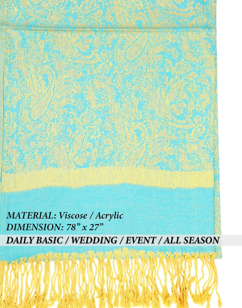 Achillea Two Tone Vintage Jacquard Paisley Pashmina Shawl Wrap Scarf (Blue Yellow) - Image 5
