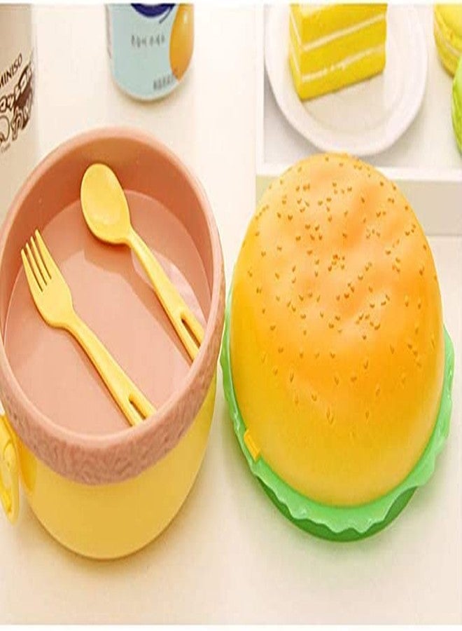 Sukee Burger Shaped Lunch Box 2 Layer Tiffin Box for Kids | School Tiffin Box for Boys & Girls Leak Proof Plastic Snacks Lunch Box with 2 Spoons for Adults and Kids - Image 3