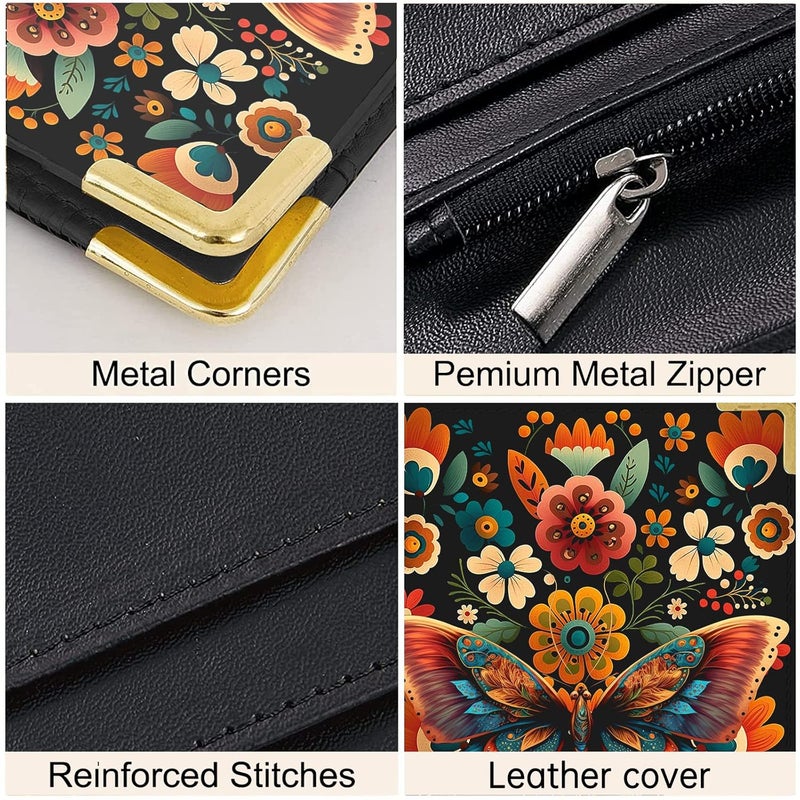 Aihonmin Butterfly Waitress Book, Flower Server Books for Waitress with Zipper Pocket, Leather Server Book, Cash Check Bill Receipt Holder Presenter, Guest Book Note Pad Waiter Accessories Fit Server Apron - Image 3