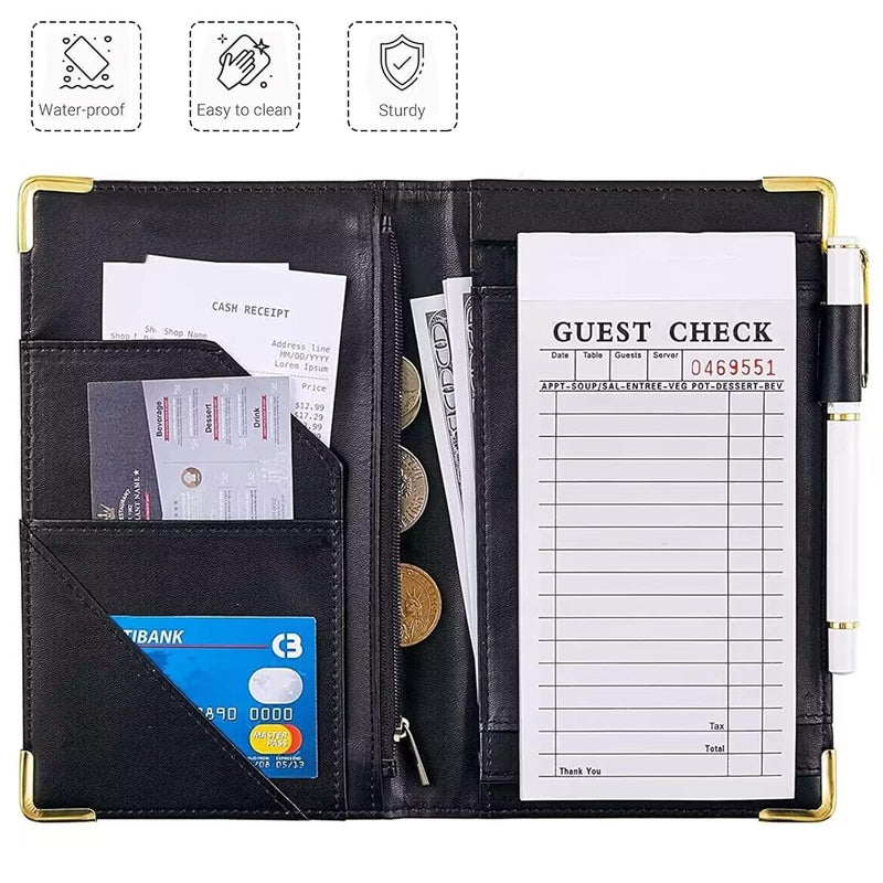 Aihonmin Butterfly Waitress Book, Flower Server Books for Waitress with Zipper Pocket, Leather Server Book, Cash Check Bill Receipt Holder Presenter, Guest Book Note Pad Waiter Accessories Fit Server Apron - Image 4