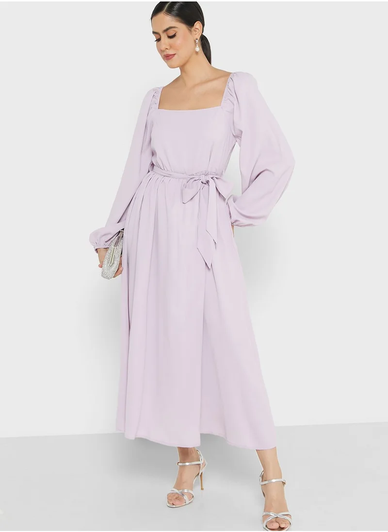 ELLA Tie Detail Puff Sleeve Dress