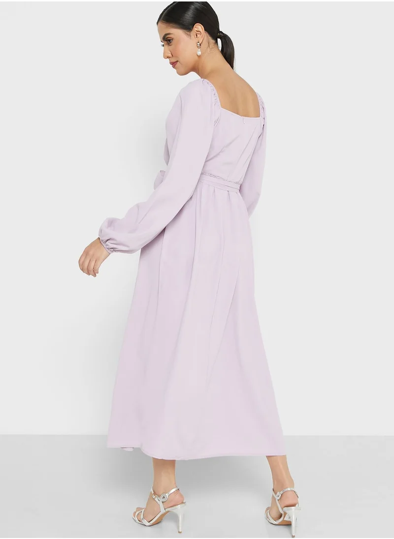 ELLA Tie Detail Puff Sleeve Dress