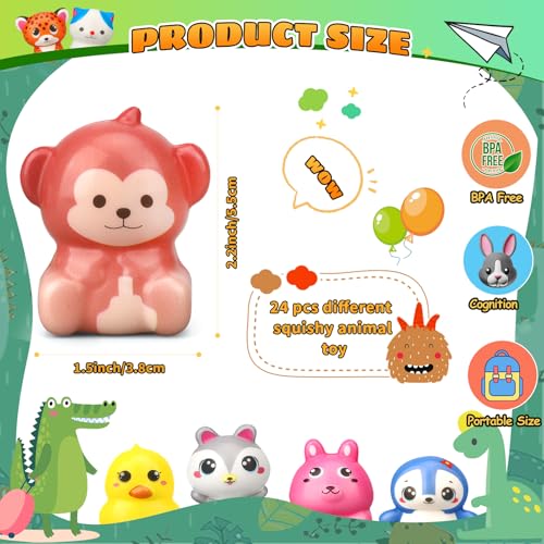 LNCOJOLM 24 PCS Party Favors Squeeze Squishies Fidget Sensory Toys for Kids Slow Rising Soft Animal for Stress Relief EDC Cute Rabbit Cat Duck Birthday Gift Party Supply Easter Egg Filler - Image 5
