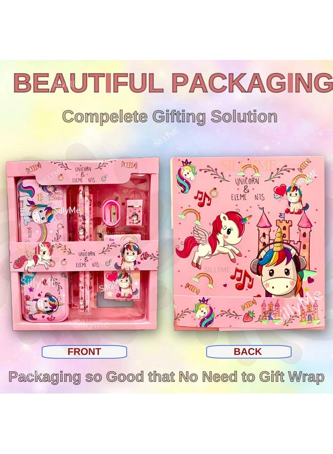 SILLYME Plastic Unicorn Stationery Set For Girls - Unicorn Set Kit Includes- Pencil Box Unicorn Theme Scale Pencil Eraser Sharpener Combo Pack For School | Birthday Gift For Girls, Pink - Image 5