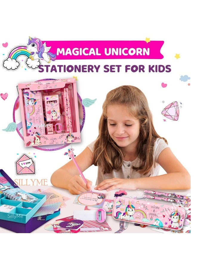 SILLYME Plastic Unicorn Stationery Set For Girls - Unicorn Set Kit Includes- Pencil Box Unicorn Theme Scale Pencil Eraser Sharpener Combo Pack For School | Birthday Gift For Girls, Pink - Image 4