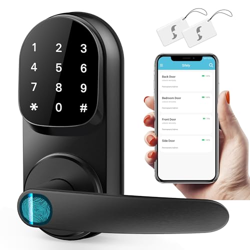 Sifely Keyless Entry Smart Lock - Fingerprint & Keypad Access, Front Door Handle, Black - Image 1