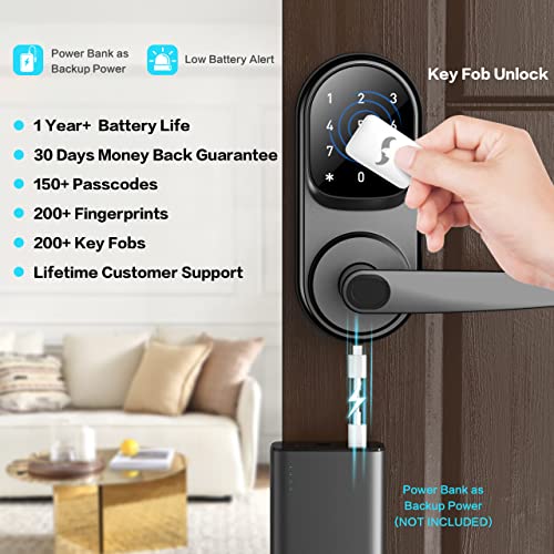 Sifely Keyless Entry Smart Lock - Fingerprint & Keypad Access, Front Door Handle, Black - Image 3