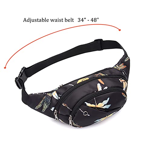 DAITET Dragonfly Fanny Pack for Men&Women, Crossbody Dragonfly Waist Bag with Adjustable Belt, Large Capacity Bum Bag for Traveling Hiking Cycling Workout Casual(Black Dragonfly) - Image 2
