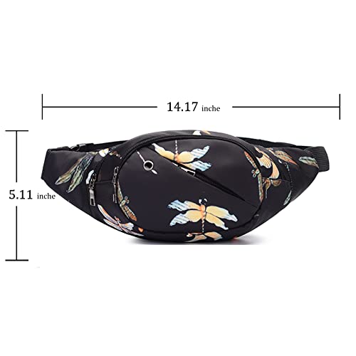 DAITET Dragonfly Fanny Pack for Men&Women, Crossbody Dragonfly Waist Bag with Adjustable Belt, Large Capacity Bum Bag for Traveling Hiking Cycling Workout Casual(Black Dragonfly) - Image 3