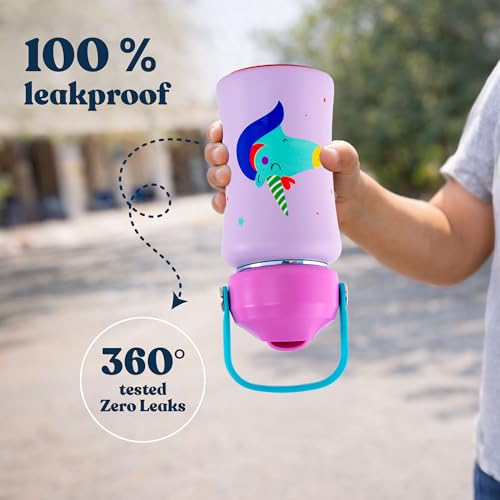 rabitat Steel Play 3.0 Water Bottle for School Kids 350ml, 1+1 Year Brand Warranty | Steel Water Bottle | Steel Bottles | BPA-Free Leak-Proof, Flip-Lock Sipper, EasyCarry Handle Love you to the moon - Image 3