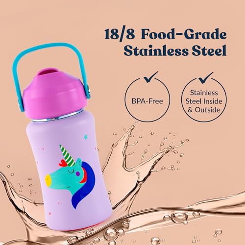 rabitat Steel Play 3.0 Water Bottle for School Kids 350ml, 1+1 Year Brand Warranty | Steel Water Bottle | Steel Bottles | BPA-Free Leak-Proof, Flip-Lock Sipper, EasyCarry Handle Love you to the moon - Image 2
