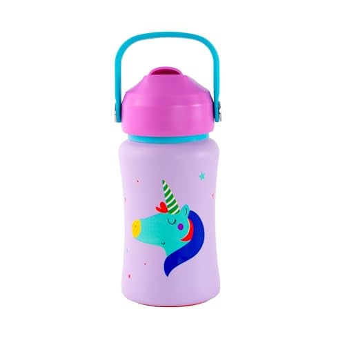 rabitat Steel Play 3.0 Water Bottle for School Kids 350ml, 1+1 Year Brand Warranty | Steel Water Bottle | Steel Bottles | BPA-Free Leak-Proof, Flip-Lock Sipper, EasyCarry Handle Love you to the moon - Image 1