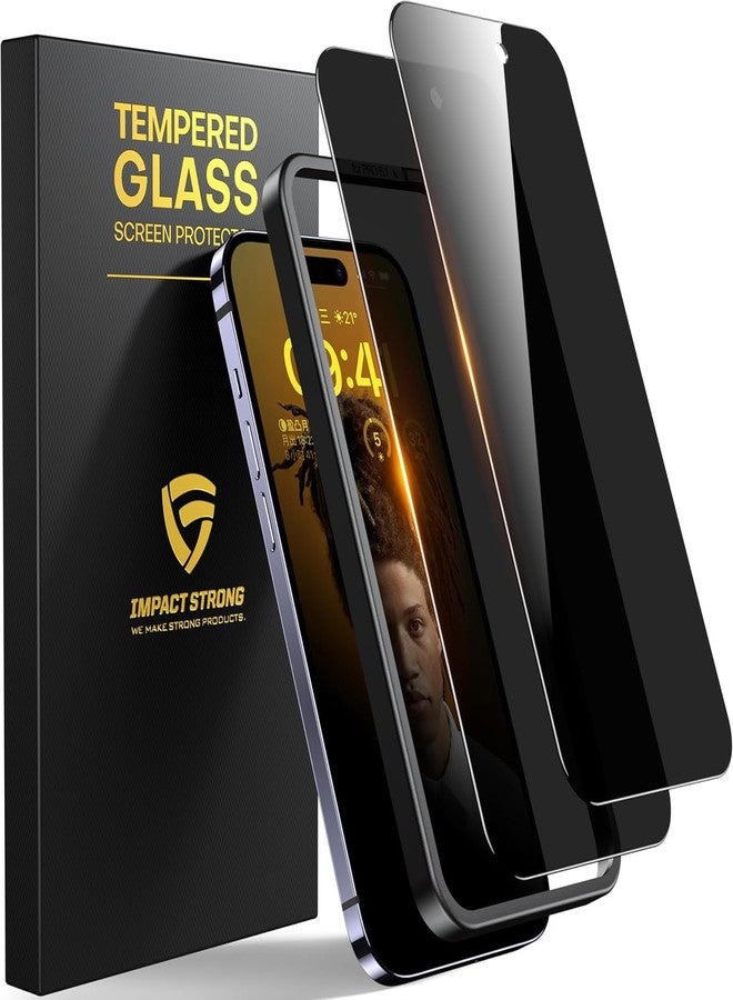 ImpactStrong Privacy Glass Screen Protector for iPhone 16 / iPhone 15 [6.1 Inch] Anti-Scratch Tempered Glass Screen Protectors with [Easy Install Kit] [9H Hardness], Case Friendly - 2 Pack - Image 1