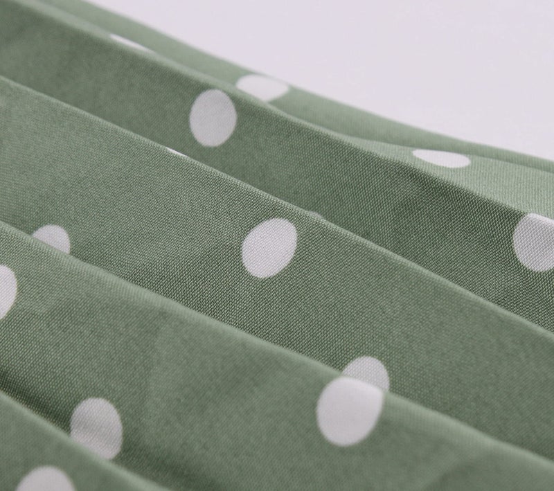 Wellwits Women's Cap Sleeves Pleated 40s 50s Vintage Dress Green Polka Dots 2XL - Image 5