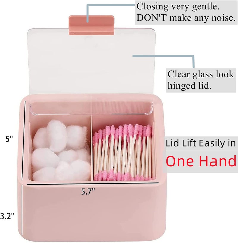 Tecbeauty 2pcs Qtips Holder Dispenser Cotton Swabs Storage Organizer Plastic Bathroom Canisters with Hinged Lids, Divide 2 Grids - Image 3