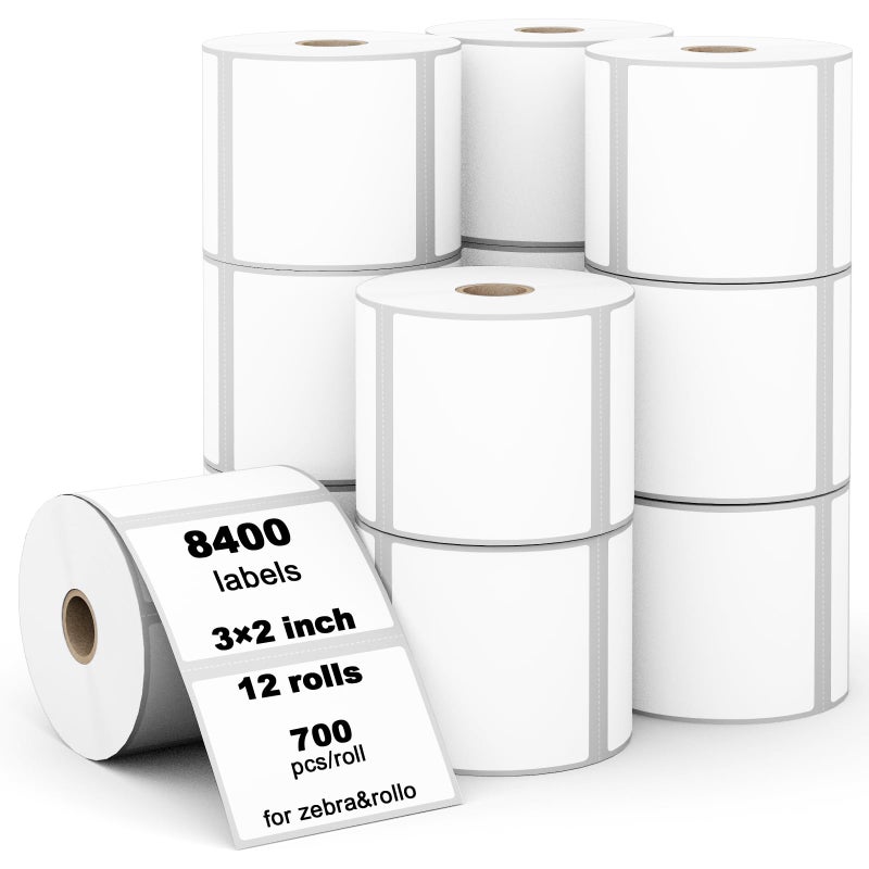 8400 Labels12 Rolls Labelebal 12 Rolls 3 x 2 Direct Thermal Label 76mm x 51mm Multipurpose Shipping Address Mailing Barcodes Labels Compatible for Zebra 2844 Rollo Desktop Label Printer