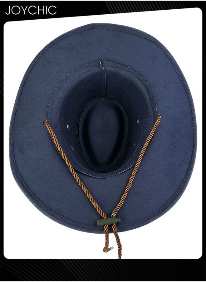 Joychic - Classic Wide Brim Sun Protection Western Cowboy Style Hat with Adjustable Drawstring for Men Outdoor Travel Camping Navy Blue - Image 1