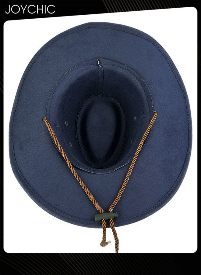 Joychic Classic Wide Brim Sun Protection Western Cowboy Style Hat with Adjustable Drawstring for Men Outdoor Travel Camping Navy Blue - Image 4
