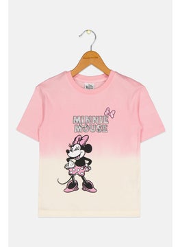 Disney Kids Girl Minnie Mouse Short Sleeves T-Shirt, Pink  - Image 1