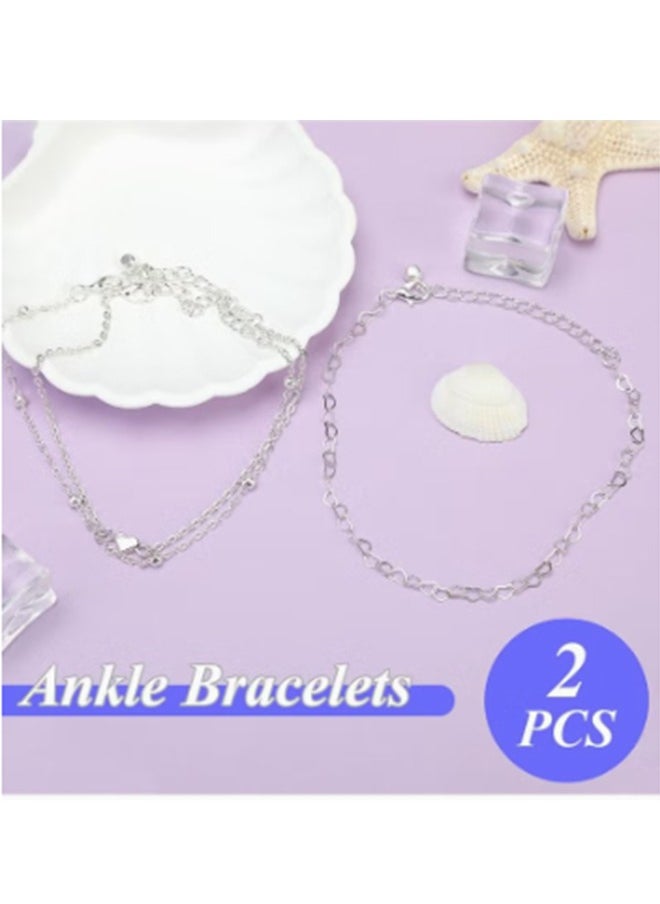Ant - 2-Piece Women Heart Anklet, Adjustable Ankle Bracelets for Teen Girls, Foot Chain Jewelry - Image 1