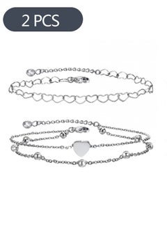 2-Piece Women Heart Anklet, Adjustable Ankle Bracelets for Teen Girls, Foot Chain Jewelry