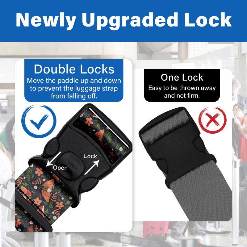 ZHOMA 2 Pack Luggage Straps for Suitcases, Adjustable Travel Belt with Double Lock and Quick Release Buckle, Heavy Duty Nylon Bag Packing Strap, Unique Business Travel Accessories-Flower Butterfly - Image 2