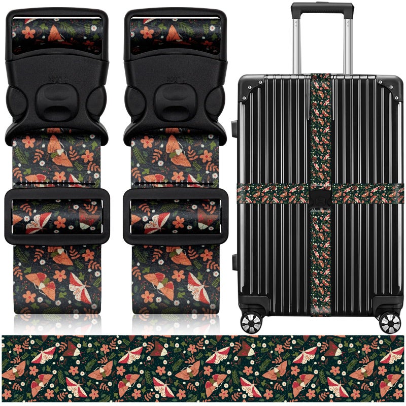 ZHOMA 2 Pack Luggage Straps for Suitcases, Adjustable Travel Belt with Double Lock and Quick Release Buckle, Heavy Duty Nylon Bag Packing Strap, Unique Business Travel Accessories-Flower Butterfly - Image 1