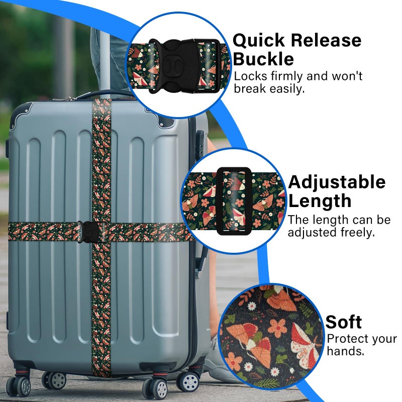 ZHOMA 2 Pack Luggage Straps for Suitcases, Adjustable Travel Belt with Double Lock and Quick Release Buckle, Heavy Duty Nylon Bag Packing Strap, Unique Business Travel Accessories-Flower Butterfly - Image 4