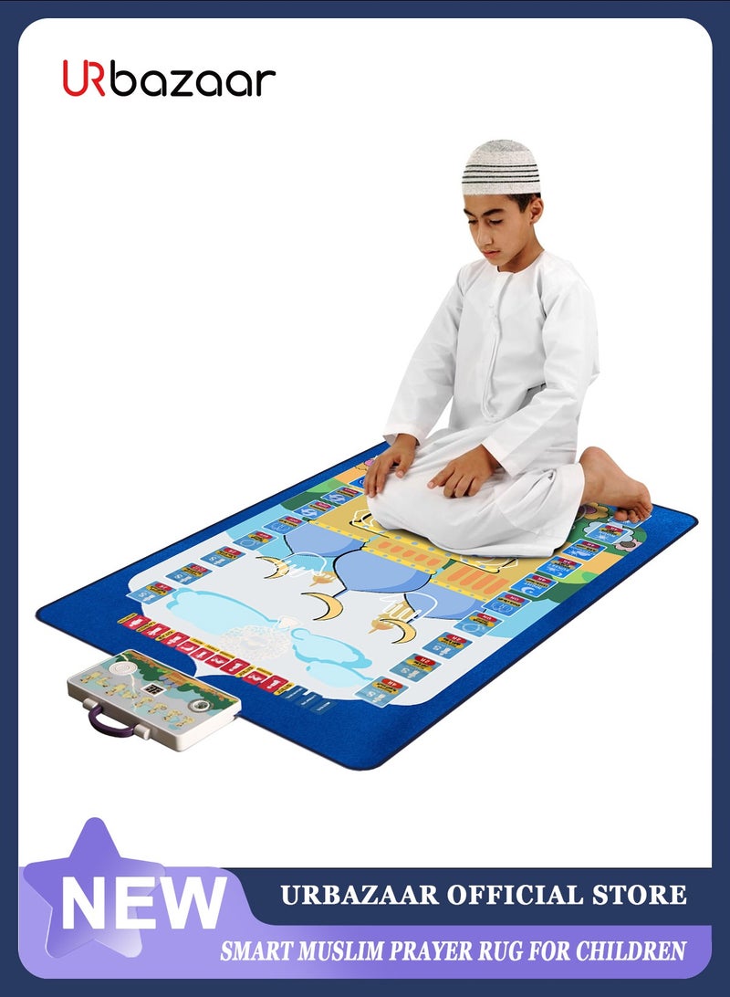Prayer Rug for Kids Smart Electronic Is lamic Prayer Carpet Mat Teaching Talking Music Mat with Worship Step Guide for Kids Toddlers Blue  - Image 1