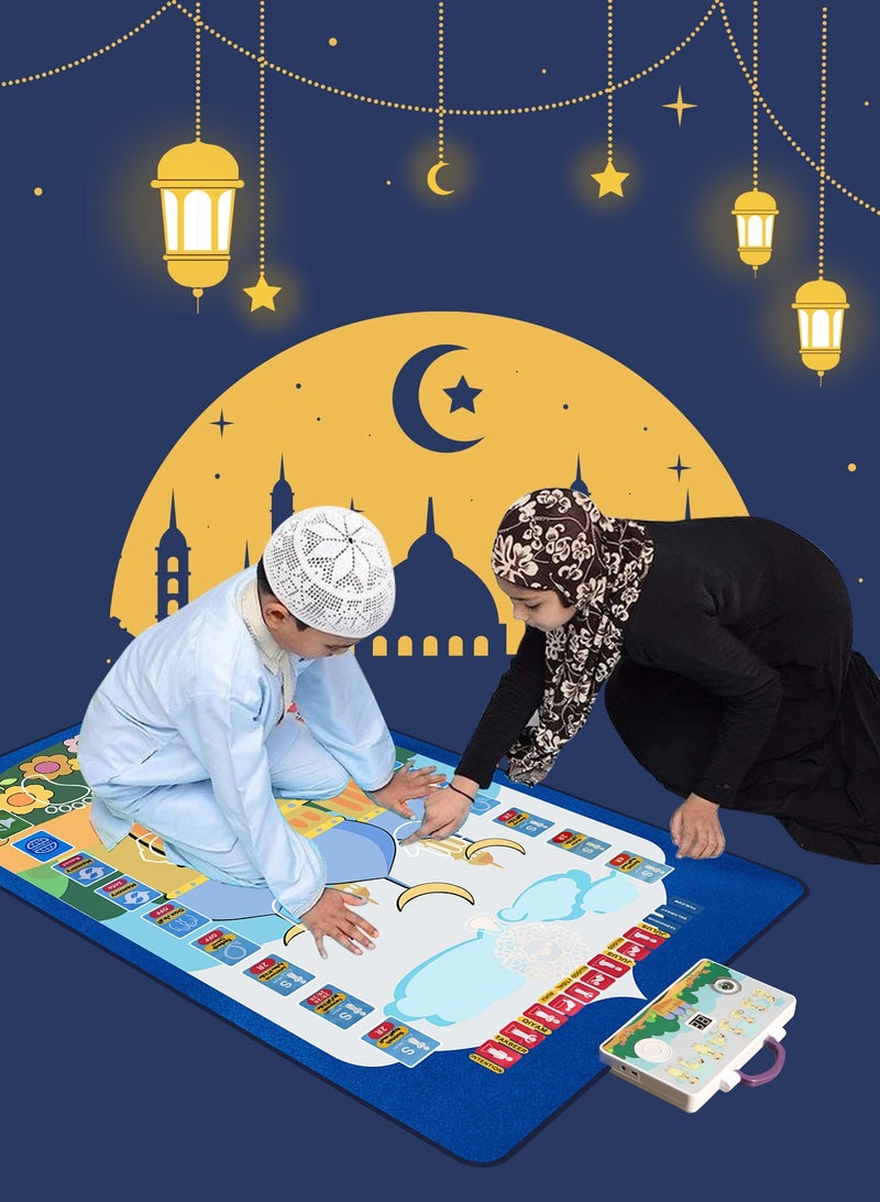 Prayer Rug for Kids Smart Electronic Is lamic Prayer Carpet Mat Teaching Talking Music Mat with Worship Step Guide for Kids Toddlers Blue  - Image 3