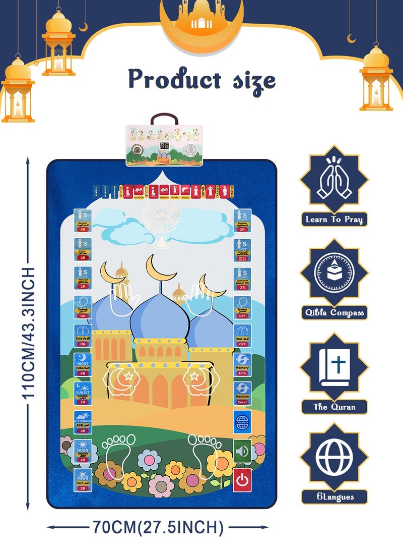 Prayer Rug for Kids Smart Electronic Is lamic Prayer Carpet Mat Teaching Talking Music Mat with Worship Step Guide for Kids Toddlers Blue  - Image 4