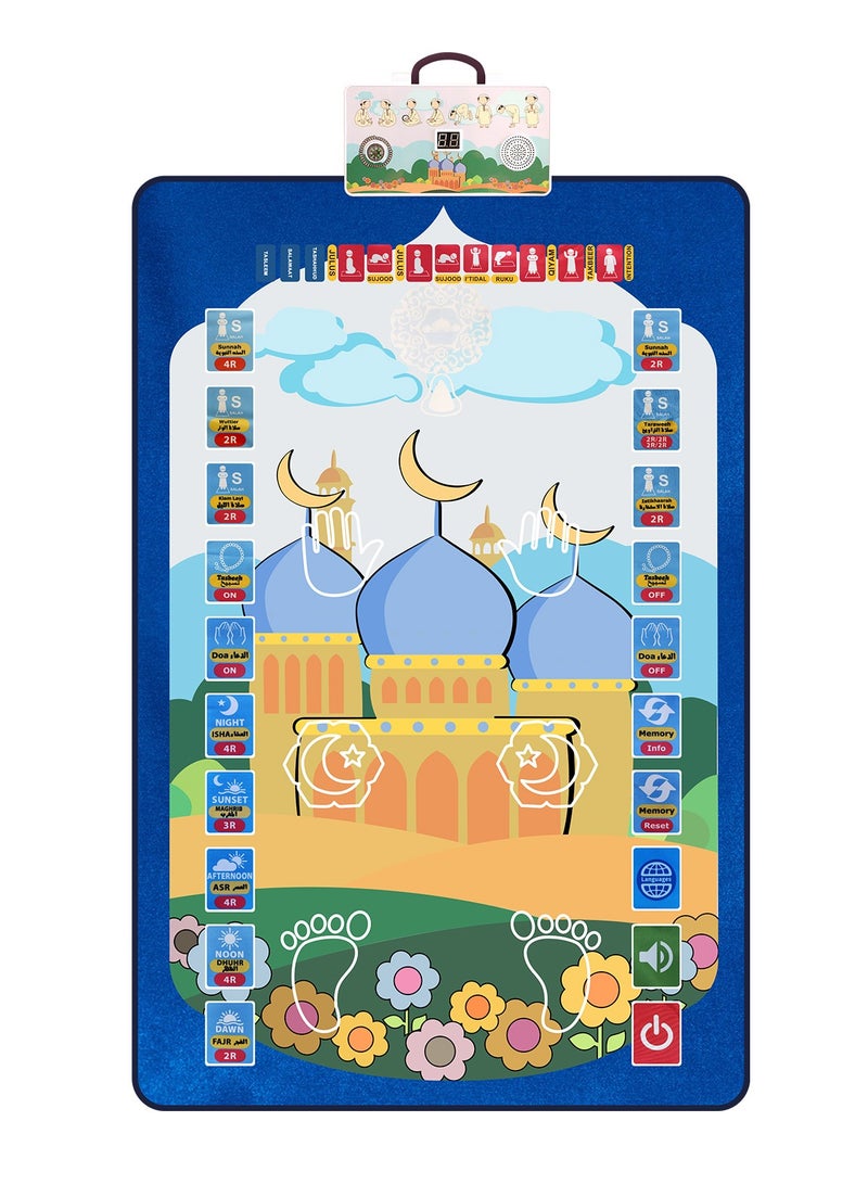 Prayer Rug for Kids Smart Electronic Is lamic Prayer Carpet Mat Teaching Talking Music Mat with Worship Step Guide for Kids Toddlers Blue  - Image 2