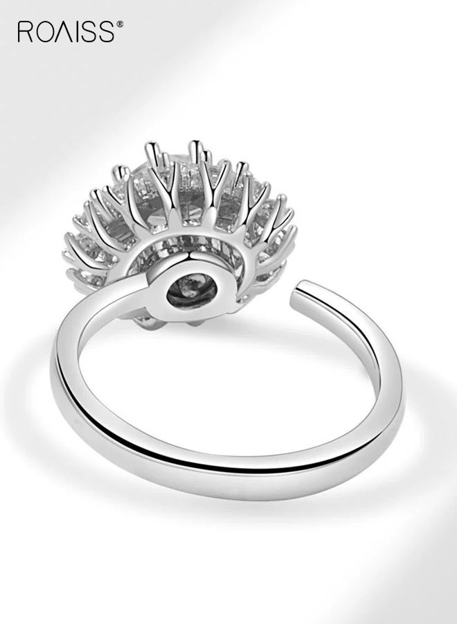 رويس خاتم نسائي قابل للتعديل، خاتم دوار مطلي بنقشة ندفة الثلج للنساء، خاتم عصري مزين بالزهور لإصبع السبابة، تصميم مفتوح قابل للتعديل، ذهب أبيض - Image 4