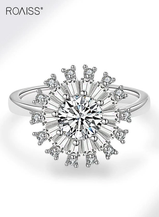 رويس خاتم نسائي قابل للتعديل، خاتم دوار مطلي بنقشة ندفة الثلج للنساء، خاتم عصري مزين بالزهور لإصبع السبابة، تصميم مفتوح قابل للتعديل، ذهب أبيض - Image 3