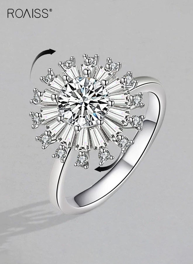 رويس خاتم نسائي قابل للتعديل، خاتم دوار مطلي بنقشة ندفة الثلج للنساء، خاتم عصري مزين بالزهور لإصبع السبابة، تصميم مفتوح قابل للتعديل، ذهب أبيض - Image 1